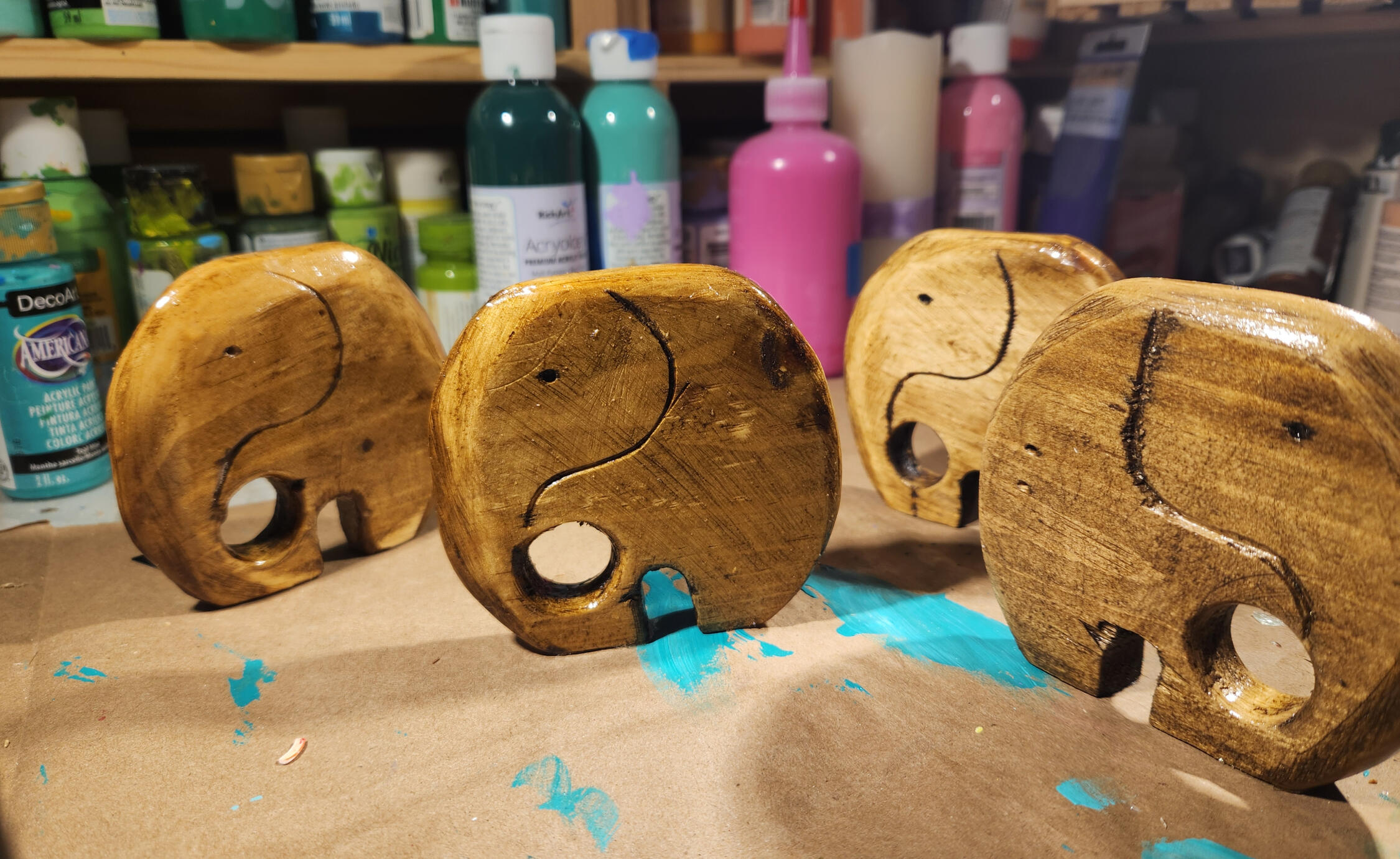 Recovered wood Elephants.